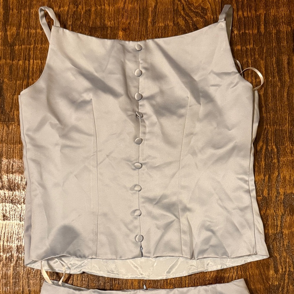 Vintage 1990s Too Neiman Marcus Light Blue Satin Two-Piece Set | Pristine - Picture 10 of 11